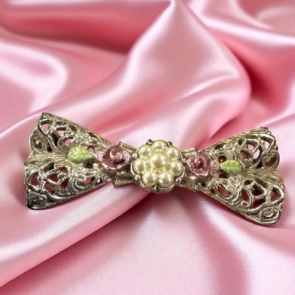 Vintage Gold & Pink Bow Brooch - Small - Picture 4 of 7